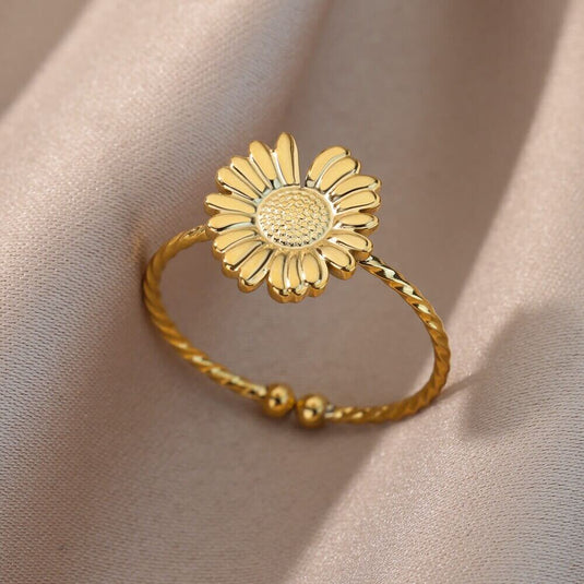 Anel Flor Banhado a Ouro 18K