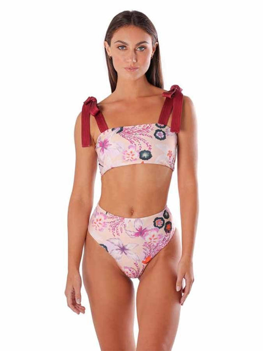 Biquíni Cintura Alta Hot Pant Rosa com Top Alças Largas Bandy - SEREIA DE LUXO BEACH WEAR