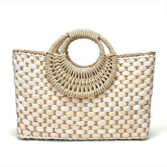 Bolsa de Praia de Palha Bali com Alças de mão em Bambu - SEREIA DE LUXO BEACH WEAR