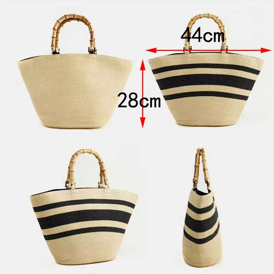 Bolsa de Praia de Palha com Alça de Bambu Marília - SEREIA DE LUXO BEACH WEAR