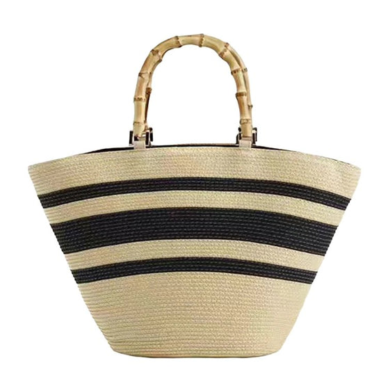 Bolsa de Praia de Palha com Alça de Bambu Marília - SEREIA DE LUXO BEACH WEAR