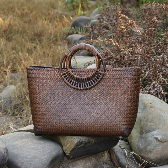 Bolsa de Praia de Palha com Alças de Bambu Angra - SEREIA DE LUXO BEACH WEAR