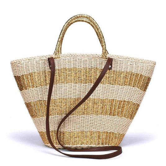 Bolsa de Praia de Palha com Fio Lurex Greta - SEREIA DE LUXO BEACH WEAR