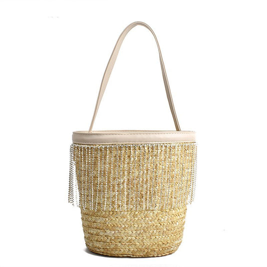 Bolsa de Praia de Palha com Franjas em Strass Ayanna - SEREIA DE LUXO BEACH WEAR