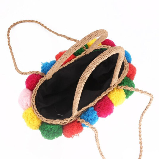 Bolsa de Praia de Palha com Pompom - SEREIA DE LUXO BEACH WEAR