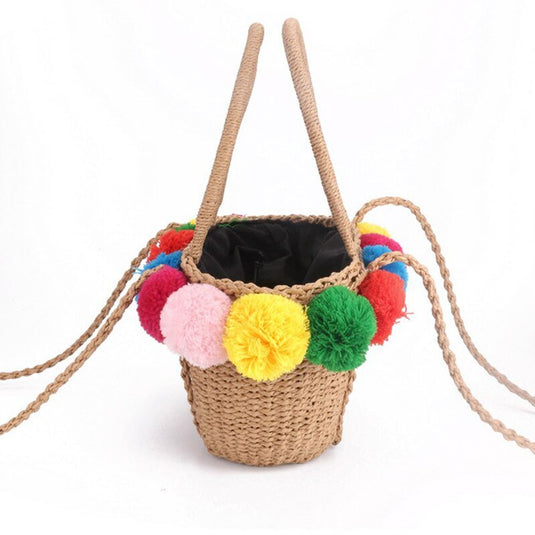 Bolsa de Praia de Palha com Pompom - SEREIA DE LUXO BEACH WEAR