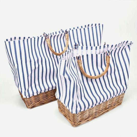 Bolsa de Praia de Palha de Bambu com Tecido Listrado Azul Mirela - SEREIA DE LUXO BEACH WEAR