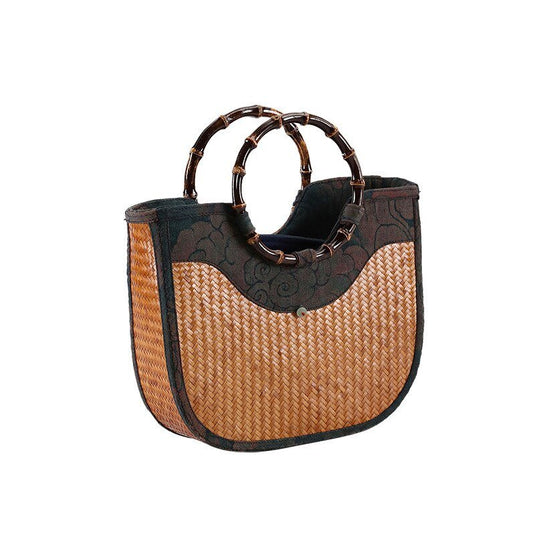 Bolsa de Praia de Palha e Alças em Bambu Eliana - SEREIA DE LUXO BEACH WEAR