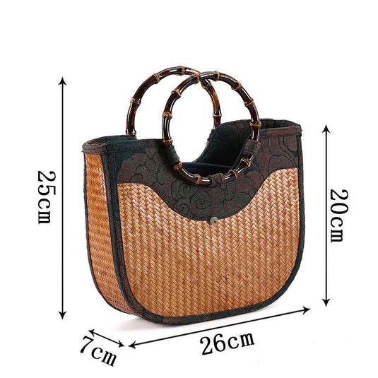 Bolsa de Praia de Palha e Alças em Bambu Eliana - SEREIA DE LUXO BEACH WEAR