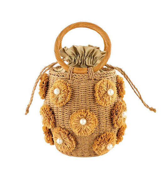 Bolsa de Praia de Palha Tulum Bordada a mão - SEREIA DE LUXO BEACH WEAR