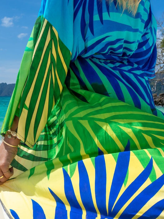 Saída de Praia Longa Estampada Kimono Leaf - SEREIA DE LUXO BEACH WEAR