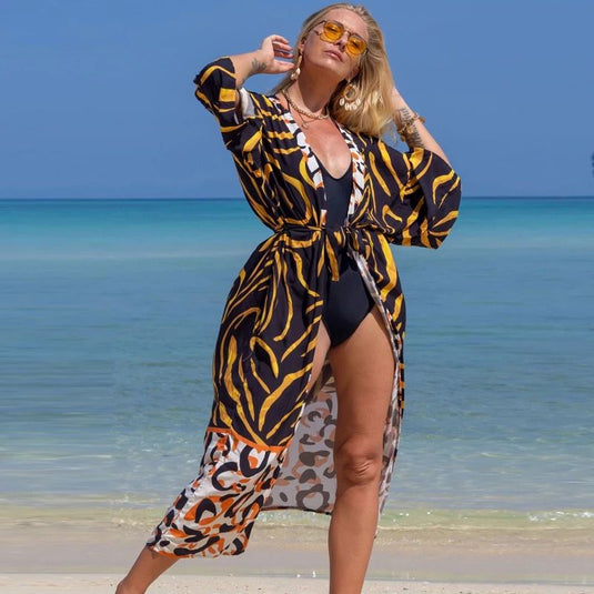 Saída de Praia Longa Estampada Kimono Zebra - SEREIA DE LUXO BEACH WEAR