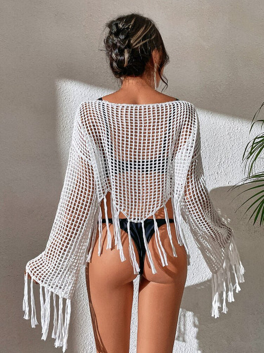 Top de Crochê Manga Longa com Frajas Lavinny - SEREIA DE LUXO BEACH WEAR