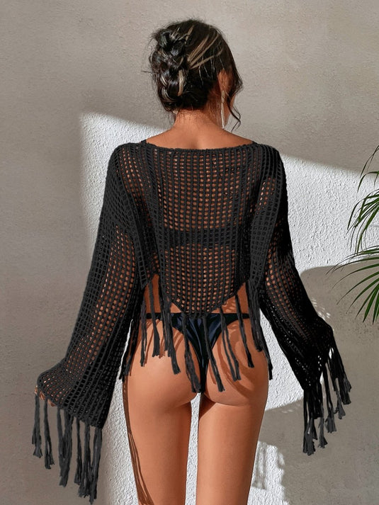 Top de Crochê Manga Longa com Frajas Lavinny - SEREIA DE LUXO BEACH WEAR