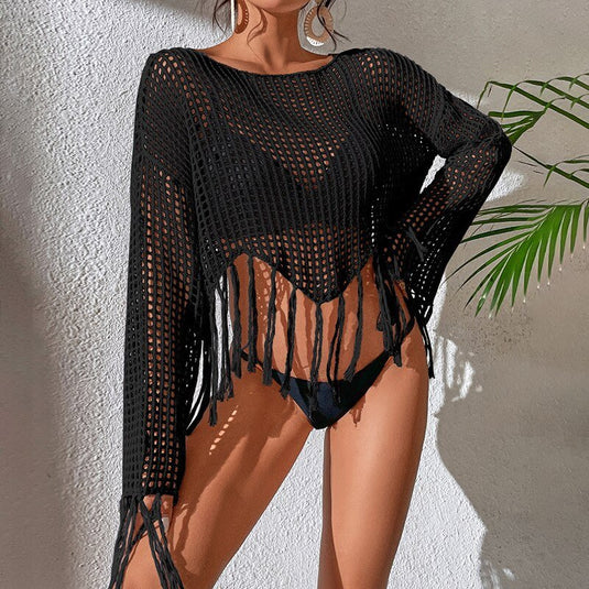 Top de Crochê Manga Longa com Frajas Lavinny - SEREIA DE LUXO BEACH WEAR