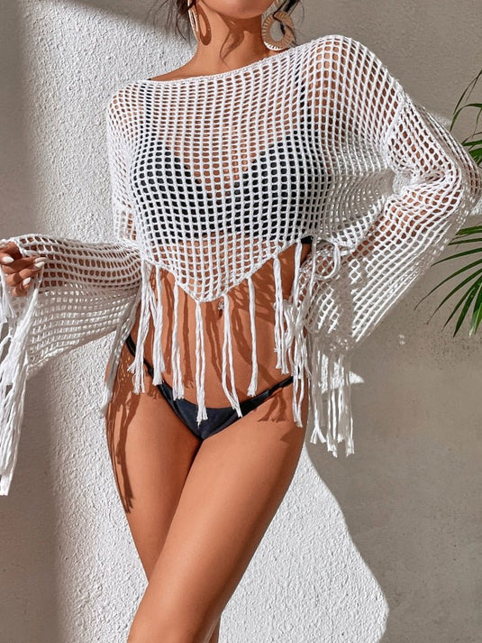 Top de Crochê Manga Longa com Frajas Lavinny - SEREIA DE LUXO BEACH WEAR