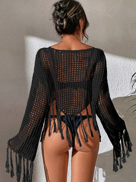 Top de Crochê Manga Longa com Frajas Lavinny - SEREIA DE LUXO BEACH WEAR