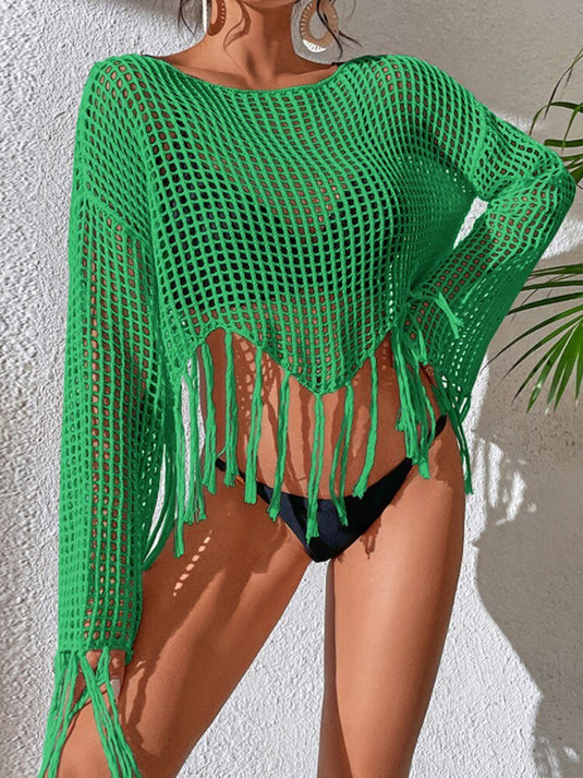 Top de Crochê Manga Longa com Frajas Lavinny - SEREIA DE LUXO BEACH WEAR